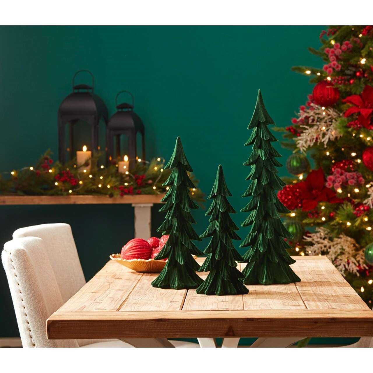 Melrose Velvet Pine Christmas Tree Decorations - 23" - Green - Set of 3